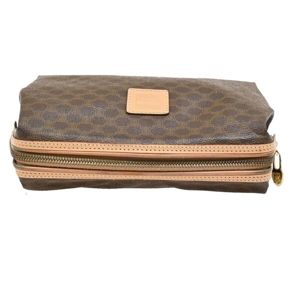 CELINE Logo Macadam Pattern Pouch Bag PVC Leather Brown GHW Italy - Picture 6 of 16